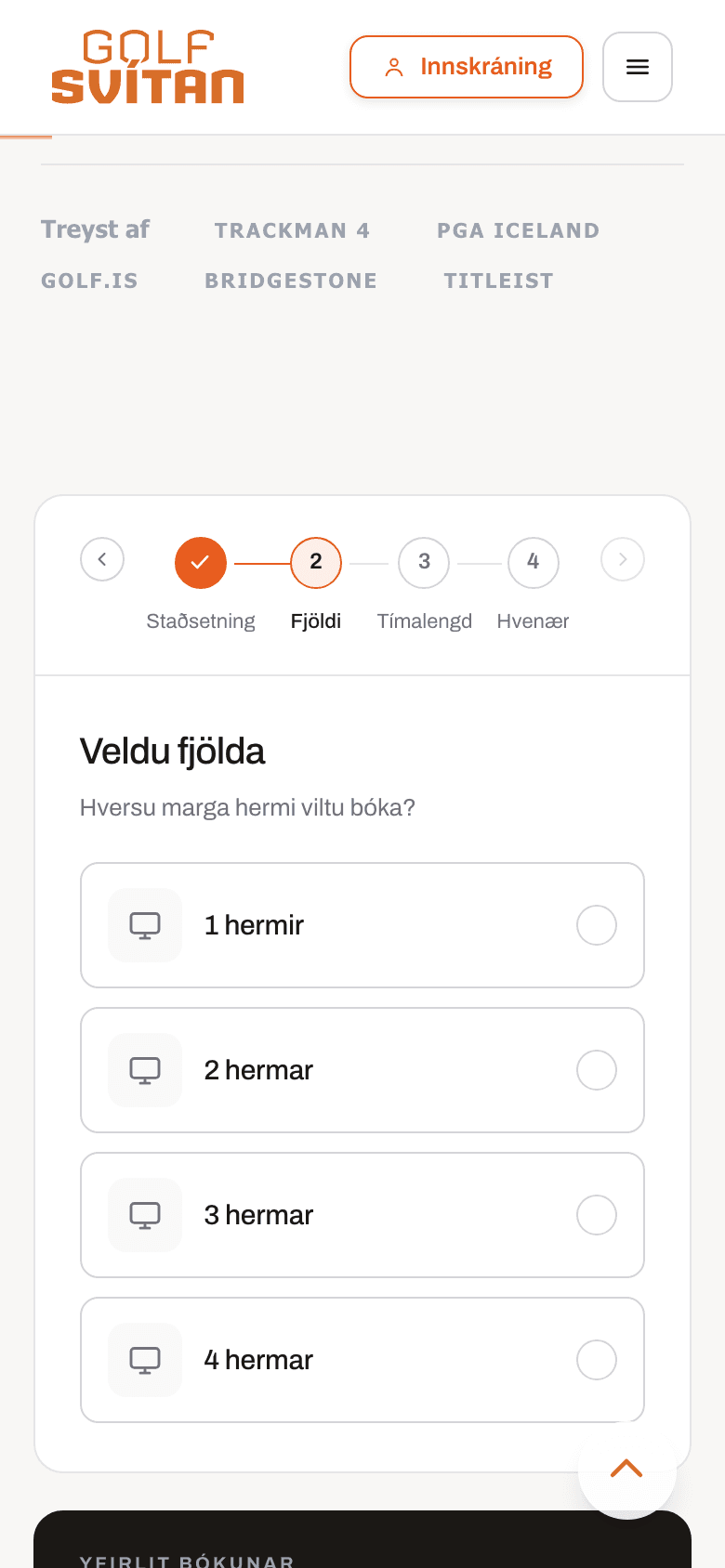 Bókun hjá Golfsvítunni í síma, skref 2