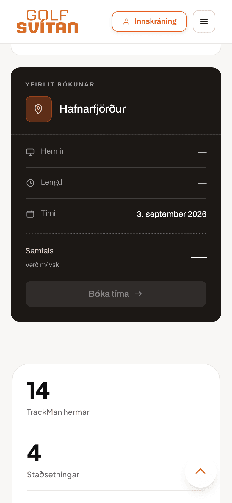 Bókun hjá Golfsvítunni í síma, skref 3